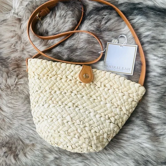 Shiraleah Chicago Mini Cream and Tan Crossbody Bag with Woven Design - Picture 2 of 7